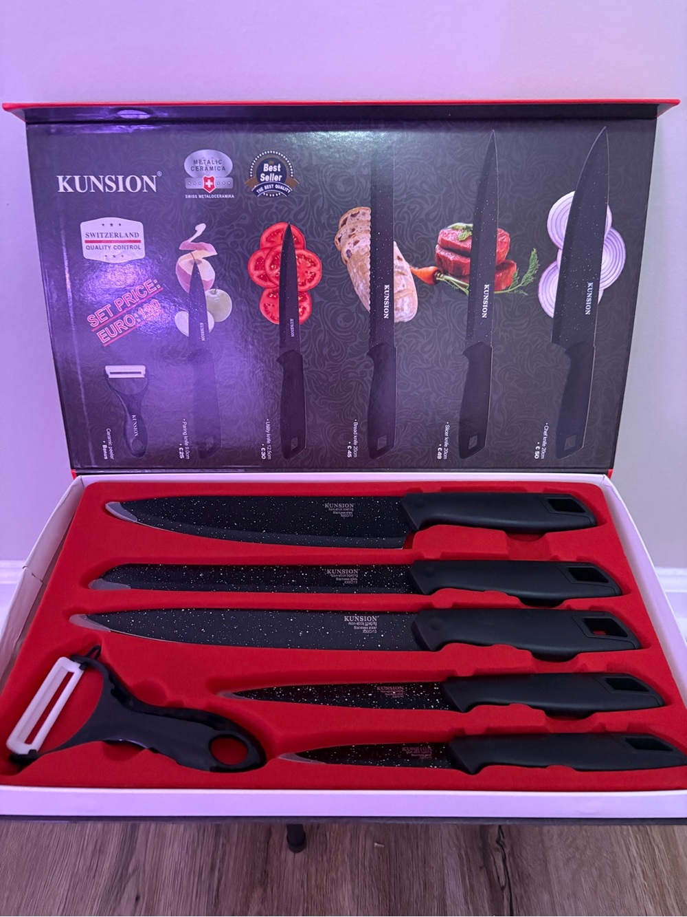 6-Piece Black Speckled Knife Set